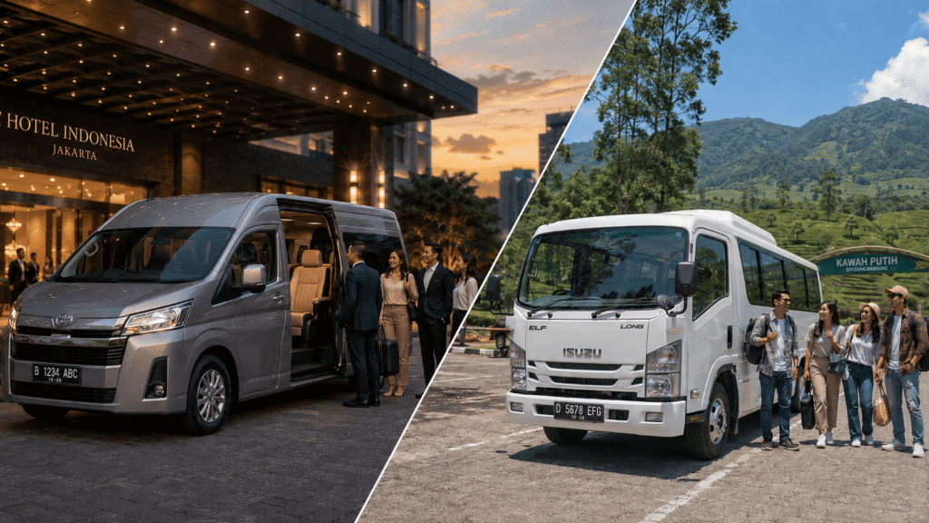 Hiace vs Elf untuk Group Trip – Perbandingan Lengkap 2026 (Kapasitas, BBM, Comfort)